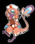 ambiguous_gender anthro beak chibi clothed clothing digitigrade dress feathered_wings feathers hat headgear headwear jagged_mouth nurse nurse_clothing nurse_hat nurse_headwear nurse_uniform smile solo teeth toothed_beak uniform wings booou priley avian nevrean alpha_channel