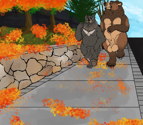 5_fingers 5_toes accessory anatomically_correct anatomically_correct_genitalia anatomically_correct_penis animal_genitalia animal_penis anthro arm_markings autumn ball_tuft balls bear_ears belly big_balls big_belly biped brown_arms brown_balls brown_body brown_claws brown_ears brown_eyes brown_feet brown_fur brown_hands brown_legs brown_mane brown_pawpads brown_paws brown_sheath casual_nudity cheek_markings claws day detailed_background duo eyebrows eyewear eyewear_only facial_markings falling_leaves feet finger_claws fingers flaccid front_view fully_sheathed fur fur_markings furgonomics furry-specific_piercing genital_piercing genitals glasses hair handpaw head_markings huge_balls larger_anthro larger_male leaf leaf_pile looking_at_another male male_anthro mane mane_hair markings monotone_balls monotone_feet monotone_genitals monotone_hands monotone_inner_ear monotone_markings multicolored_body multicolored_ears multicolored_fur muzzle_(marking) nude orange_eyes outside overweight overweight_male pawpads paws penis piercing pink_penis plant plantigrade public public_nudity red_penis rock saggy_balls sharp_teeth sheath sheath_piercing short_ears short_fur shrub sidewalk size_difference sky slightly_chubby slightly_chubby_anthro slightly_chubby_male small_ears smaller_anthro smaller_male sniffing snout snout_markings stone_wall tall tan_balls tan_belly tan_body tan_ears tan_fur tan_markings tan_sheath teeth toe_claws toes tree tuft two_tone_balls two_tone_body two_tone_ears two_tone_fur ursine_ears ursine_genitalia ursine_penis walking walking_towards_viewer wall_(structure) wearing_glasses yellow_sclera yonnixart kril_(character) kuruk_(character) bear black_bear brown_bear grizzly_bear mammal moon_bear ursidae ursine 2025 absurd_res colored_sketch digital_drawing_(artwork) digital_media_(artwork) hi_res sketch