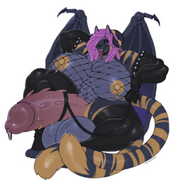 2_tails abs accessory anthro armband armwear balls big_balls big_breasts big_penis black_body black_fur black_sclera bodily_fluids breasts claws clothing dominant dominant_anthro dominant_gynomorph dominant_intersex dominant_top ear_piercing ear_ring fishnet_clothing fishnet_topwear forked_tongue fur furgonomics genital_fluids genitals gloves gold_(metal) gold_jewelry gold_nipple_ring gold_nipples gold_nose_ring gold_stripes gynomorph hair handwear horn horn_accessory horn_jewelry hornband huge_balls huge_penis hyper hyper_balls hyper_genitalia hyper_penis intersex jewelry latex latex_armwear latex_clothing latex_gloves latex_handwear latex_legwear latex_stockings latex_thigh_highs leash legwear markings membrane_(anatomy) membranous_wings multi_tail muscular muscular_anthro muscular_intersex nipples non-mammal_balls non-mammal_nipples penis piercing pink_hair precum purple_eyes ring_piercing sharp_teeth solo stockings striped_body striped_fur striped_markings striped_tail stripes studded_armband studs sweat sweat_fetish sweaty_balls sweaty_breasts sweaty_genitalia sweaty_penis tail tail_markings teeth thick_thighs thigh_highs tongue tongue_out topwear wide_hips wings petroverr mythology shina_(intresszero) demon dragon felid hybrid mammal mythological_creature mythological_scalie pantherine scalie hi_res