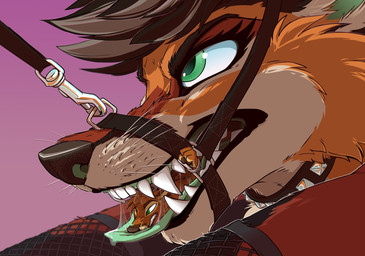 anthro armwear clothing duo extreme_size_difference female fishnet_armwear fishnet_clothing green_tongue larger_female leash male male/female micro micro_abuse micro_on_tongue muzzle_(object) muzzled size_difference smaller_male tongue tirrel hi_res