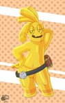 belt biped featureless_crotch gold_(metal) looking_at_viewer null open_mouth pose simple_background smile solo standing suggestive text yellow_body nutty_bo nintendo pokemon generation_9_pokemon gholdengo humanoid pokemon_(species) 2025 artist_name cel_shading dated digital_drawing_(artwork) digital_media_(artwork) full-length_portrait handwritten_text hi_res portrait shaded