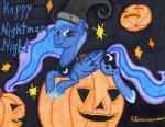 blue_body blue_feathers blue_fur feathered_wings feathers female feral food fruit fur holidays horn jack-o'-lantern plant pumpkin solo wings the1king friendship_is_magic halloween hasbro my_little_pony mythology princess_luna_(mlp) equid equine mammal mythological_creature mythological_equine winged_unicorn marker_(artwork) traditional_media_(artwork)