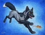 4_toes black_body black_fur duo feet feral fur grey_body grey_fur open_mouth smile teeth toes tongue yellow_eyes katie_hofgard ralen_(ralenfox) tofu_(ralenfox) canid canine fox mammal mouse murid murine rodent 2015 traditional_media_(artwork)