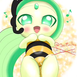 bee_costume blush bodily_fluids clothing dark_urine female front_view genital_fluids green_eyes headpiece leotard looking_at_viewer low-angle_view peeing solo thick_thighs urine wetting white_body young young_female izzipurrito nintendo pokemon arthropod bee generation_5_pokemon hymenopteran insect legendary_pokemon meloetta meloetta_(aria_form) pokemon_(species) 1:1 absurd_res digital_drawing_(artwork) digital_media_(artwork) hi_res shaded soft_shading