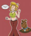 anthro big_breasts breasts cleavage clothed clothing crossgender duo female fully_clothed human_focus male not_furry_focus smug solo_focus text tight_clothing what what_has_science_done monamania hanna-barbera scooby-doo_(series) scooby-doo shaggy_rogers canid canine canis domestic_dog great_dane human mammal mastiff molosser absurd_res english_text hi_res