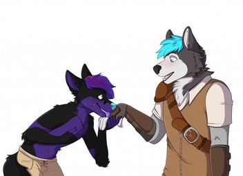 anthro duo kissing_hand male male/male medieval medieval_clothing pinemutt pro(winds_of_change) romantic kitsunaki canid canine canis domestic_dog fox husky mammal nordic_sled_dog spitz