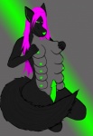 10_breasts anthro breasts erection genitals glowing glowing_genitalia glowing_penis green_eyes gynomorph hair heterochromia intersex multi_breast nipples penis purple_eyes purple_hair radiation solo tail what mixnmatch zhiral canid canine canis mammal wolf