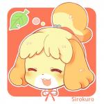 1:1 2016 accessory animal_crossing anthro black_nose blonde_hair blush canid canine canis domestic_dog eyes_closed female fur hair hair_accessory happy isabelle_(animal_crossing) long_ears mammal nintendo open_mouth plant shih_tzu short_hair sirokuro solo toy_dog white_body white_fur yellow_body yellow_fur