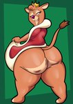 anthro big_butt brown_body brown_fur butt cellulite cloak clothing crown curvy_figure female fur grey_eyes headgear looking_back mature_female multicolored_body multicolored_fur narrowed_eyes smile solo tan_body tan_fur thick_thighs wide_hips someth1ngoranother el_arca queen_oriana felid lion mammal pantherine 2022 digital_media_(artwork) hi_res