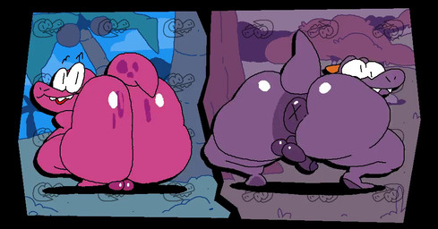 anthro anus ass_clapping backsack balls bent_over big_butt black_border blue_collar border bottom_heavy bouncing_balls bouncing_butt bouncing_penis butt butt_jiggle collar conjoined_eyes cross-eyed crouching darkened_balls darkened_genitalia darkened_penis detailed_background duo freckled_butt freckled_tail freckles genitals glans huge_butt humanoid_genitalia humanoid_penis jiggling looking_at_viewer looking_back looking_back_at_viewer male male/male nude open_mouth open_smile outside penis pink_body pink_penis pink_skin pink_tail plant presenting presenting_hindquarters puffy_anus pupils purple_anus purple_balls purple_body purple_glans purple_penis purple_skin red_tongue shaking_butt sharp_teeth shortstack shortstack_male slit_pupils small_penis small_tail smile snout tail teeth thick_thighs tongue toony tree twerking white_sclera wide_hips x_anus superiorfox chimptopia gameoverse glitch_productions boggles_(chimptopia) gobbles_(gameoverse) dinosaur learnosaurus prehistoric_species reptile scalie 2026 2d_animation animated colored digital_media_(artwork) flat_colors frame_by_frame loop no_sound short_playtime video widescreen