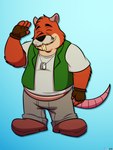 anthro belly bottomwear clothing eyes_closed facial_hair male mature_male mustache overweight overweight_male pants shirt simple_background smile solo topwear anilover16 brok_the_investigator cowcat_games tramp_(brok_the_investigator) cricetid mammal muskrat rodent 2024 3:4 absurd_res hi_res