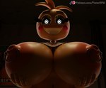 anthro areola big_areola big_breasts big_nipples blush blush_stickers breasts eyebrows eyelashes female fingers heart_eyes heart_symbol huge_areola huge_nipples machine nipple_piercing nipple_ring nipples orange_areola orange_nipples piercing ring_piercing solo teeth text yellow_body feversfm five_nights_at_freddy's five_nights_at_freddy's_2 scottgames lovetaste_chica toy_chica_(fnaf) animatronic avian bird chicken galliform gallus_(genus) phasianid robot 2024 3d_(artwork) digital_media_(artwork) hi_res url