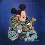 2016 anthro armor belt black_body black_fur blue_background bracers chain clothing disney drachenmagier fur gauntlets gloves greaves handwear heater_shield kingdom_hearts male mammal melee_weapon mickey_mouse mouse murid murine rodent scabbard scalemail scar sheathed_weapon shield simple_background smile solo square_enix sword tan_body tan_fur weapon