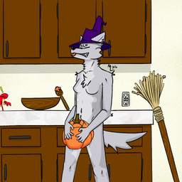 blep broom cleaning_tool clothing female food fruit hat headgear headwear masturbation orgasm orgasm_face plant pumpkin pumpkin_fucking solo tail tongue tongue_out witch_hat mobsterlobster lober_(mobsterlobster) canid canine canis mammal wolf 1:1 trans_(lore) trans_woman_(lore)