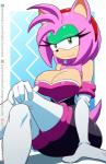 alternate_costume anthro big_breasts breasts cleavage clothed clothing cosplay crossed_legs female gloves green_eyes handwear looking_at_viewer pose simple_background solo tight_clothing kojiro-brushard sega sonic_the_hedgehog_(series) amy_rose rouge_the_bat eulipotyphlan hedgehog mammal 2020 hi_res pinup