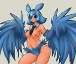 areola blue_body blue_eyes blue_feathers breasts feathers female freckles looking_at_viewer monotone_body monotone_feathers nipples solo winged_arms wings ricocake interspecies_reviewers mimilo_(interspecies_reviewers) animal_humanoid avian avian_humanoid bird_humanoid humanoid owl_humanoid 2020 hi_res