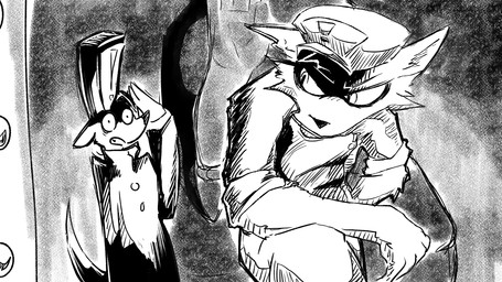 anthro arm_on_leg bottomwear clothing duo gesture hat headgear headwear male military military_cap military_uniform pants salute sculpture shirt soldier statue temple text topwear uniform warrior dragonweirdo kimera_(dragonweirdo) canid canine mammal 16:9 comic english_text hi_res monochrome widescreen