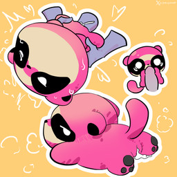 anthro bodily_fluids cum disembodied_hand disembodied_penis duo female genital_fluids genitals holding_another male male/female motion_lines penis pink_body sex simple_background sweat tail godforgiveme4 funi_raccoon_game mammal procyonid raccoon 1:1 hi_res watermark