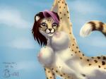 anthro breasts female nipples nude simple_background smile solo ts-cat elantra cheetah felid feline mammal digital_media_(artwork) shaded