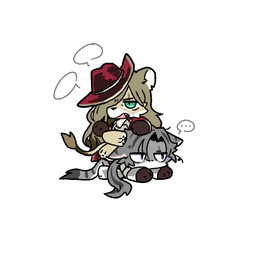 ambiguous_gender anthro barefoot blonde_hair cigar clothing coat dipstick_tail duo ellipsis eye_scar facial_scar fedora feet fur gloves green_eyes grey_hair grey_highlights hair hair_over_eye handwear hat headgear headwear highlights_(coloring) leg_over_thigh lying markings mouthless multicolored_body multicolored_fur on_front open_mouth pawpads pink_inner_ear ponytail pupils red_clothing red_coat red_eyes red_hat red_headwear red_topwear scar simple_background sitting_on_another slit_pupils smoking smoking_cigar speech_bubble striped_ears striped_markings striped_tail stripes tail tail_markings tail_tuft topwear tuft white_background white_body white_fur yellow_body yellow_fur clear_all_ralm limbus_company project_moon lucio_(limbus_company) valencina_(limbus_company) felid lion mammal pantherine snow_leopard 1:1 2026 low_res female_(lore) male_(lore)