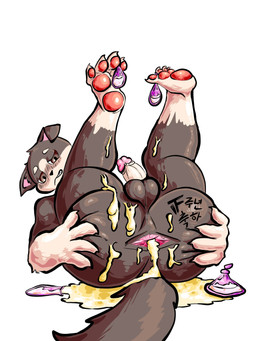 after_anal after_sex anal anal_penetration anal_tugging anthro anus arm_tuft balls blush blush_lines bodily_fluids brown_eyes butt claws condom condom_between_toes condom_play countershading cum cum_drip cum_from_ass cum_in_ass cum_inside cum_on_butt cum_on_ground cum_on_tail dripping elbow_tuft filled_condom finger_claws floppy_ears genital_fluids genitals glans gloves_(marking) hand_on_butt hand_on_own_butt humanoid_genitalia humanoid_penis leg_markings legs_up looking_at_viewer lying male markings narrowed_eyes on_back orifice_tugging penetration penis pink_glans pink_inner_ear presenting presenting_anus sexual_barrier_device socks_(marking) solo tail toe_claws tuft white_body white_countershading young young_anthro young_male antibody0722 canid canine canis domestic_dog mammal 3:4 hi_res