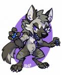 anthro brown_body brown_fur digitigrade fur purple_eyes solo striped_body striped_fur stripes buyo_(artist) hyena mammal striped_hyena hi_res