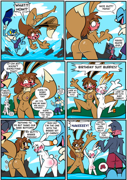 3_fingers 3_toes 4_fingers anthro assisted_exposure balls barefoot beak big_breasts big_butt blue_body blush blush_face blush_lines breasts brown_body brown_fur butt clothed clothed/nude clothed_anthro clothed_male clothing dialogue embarrassed embarrassing_nudity exhibitionism feet female fingers flaccid fur genitals group humiliation male male/female male/male micropenis nipples nude nude_anthro nude_female nude_male penis pink_nipples plantigrade pokemorph skinny_dipping small_penis smile standing swimming_trunks swimwear text toes topless topless_anthro topless_male undressing vulva white_balls white_body white_fur white_penis yellow_beak birbpan nintendo pokemon amphibian avian canid canine eevee froakie frog generation_1_pokemon generation_3_pokemon generation_6_pokemon generation_8_pokemon lagomorph mammal pokemon_(species) scorbunny taillow comic english_text hi_res multiple_scenes