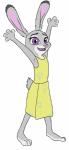 anthro buckteeth clothing cosplay dress female fur grey_body grey_fur long_ears looking_at_viewer purple_eyes solo teeth annonymouse disney inside_out pixar zootopia joy_(inside_out) judy_hopps lagomorph leporid mammal rabbit absurd_res hi_res