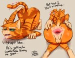 anal anal_fluids anthro anus balls bodily_fluids butt dialogue fur gaping gaping_anus genital_fluids genitals green_eyes male nude open_mouth orange_body orange_fur raised_tail simple_background solo spread_anus spread_butt spreading tail text whiskers thewolvenmisfit dreamworks puss_in_boots_(franchise) puss_in_boots_(dreamworks) domestic_cat felid feline felis mammal tabby_cat absurd_res digital_media_(artwork) hi_res
