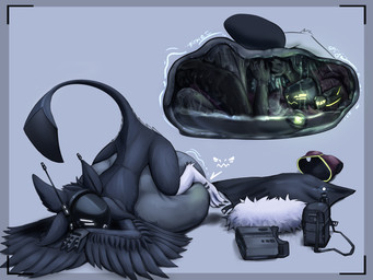 abdominal_bulge anthro bodily_fluids duo machine male male/male oral_vore rumbling_stomach safe_vore same_size_vore slime unwilling_prey vore garretski cyphen-proto_(worldman15) opi_(garretski) avali protogen 4:3 hi_res