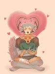 anthro arm_grab blush bottomwear clothed clothing cuddling duo eyes_closed happy head_on_head heart_symbol hug hugging_another hugging_from_behind love male male/male on_lap prosthetic prosthetic_leg prosthetic_limb romantic romantic_couple shirt shorts sitting sitting_on_lap smile topwear koko2unite beastars legoshi_(beastars) louis_(beastars) canid canine canis cervine deer mammal red_deer wolf 3:4 hi_res