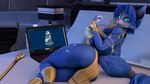 anthro bed big_breasts big_butt blue_eyes breasts butt computer electronics female furniture looking_back solo tail furry_ghosty e621 nintendo star_fox warfare_machine krystal_(star_fox) warfare_krystal canid canine fox mammal 16:9 4k absurd_res hi_res widescreen