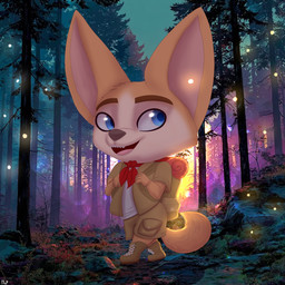 forest male plant solo tree walking damian5320 xp-pen fenix_(xp-pen) canid canine fennec_fox fox mammal true_fox 1:1 absurd_res hi_res