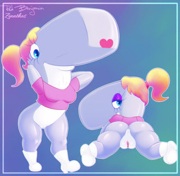 anthro anus bedroom_eyes bottomless breasts butt clothed clothing female genitals hair lying narrowed_eyes non-mammal_breasts nude on_front ponytail presenting presenting_hindquarters seductive small_breasts smile solo spreading standing vulva sirredbenjamin zintoast nickelodeon spongebob_squarepants pearl_krabs aquatic cetacean mammal sperm_whale toothed_whale whale hi_res