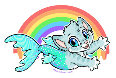 ambiguous_gender black_eyebrows blue_body blue_eyes blue_scales chibi eyebrows eyelashes feral fur grey_body grey_fur head_tuft looking_at_viewer markings membrane_(anatomy) open_mouth open_smile pink_inner_ear pink_nose pink_tongue purple_spots rainbow scales semi-anthro simple_background smile smile_lines solo split_form spots spotted_body spotted_scales striped_body striped_fur stripes text tongue tuft webbed_hands white_background white_body white_fur marci_mcadam aquatic domestic_cat felid feline felis mammal merfolk 2023 cel_shading digital_drawing_(artwork) digital_media_(artwork) shaded url