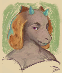 anthro brown_body brown_fur ears_down eyebrows female fur horn looking_at_viewer pivoted_ears purple_eyes solo reynard_goodfellow bovid caprine goat mammal headshot_portrait hi_res portrait