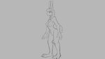 16:9 2020 anthro breasts chest_tuft digital_drawing_(artwork) digital_media_(artwork) female genitals grey_background hair inner_ear_fluff lagomorph leporid looking_up mammal monochrome navel nipples nude open_mouth pussy rabbit simple_background solo standing tuft watsup widescreen
