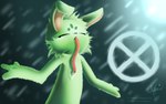 ambiguous_gender anthro black_nose blue_background bodily_fluids eyes_closed green_body green_ears long_tongue pink_tongue raining saliva saliva_on_tongue simple_background solo tan_inner_ear tongue tongue_out twitter_handle nyanfurry rain_world videocult saint_(rain_world) slugcat 16:10 2024 colored digital_media_(artwork) digital_painting_(artwork) hi_res shaded signature widescreen