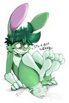 anal anthro balls bodily_fluids butt cum fur genital_fluids genitals green_body green_fur male nude simple_background solo text inoby inoby_(character) lagomorph leporid mammal rabbit digital_media_(artwork) hi_res