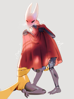 antennae_(anatomy) anthro anthro_on_anthro black_body blush breath cloak clothing emanata female female/female kneeling_oral_position leaning leaning_forward looking_pleasured obscured_cunnilingus obscured_oral obscured_sex red_cloak red_clothing segmented_body sex_under_clothing sitting standing tail three-quarter_view translucent translucent_clothing austinarts4 hollow_knight:_silksong hollow_knight_(franchise) team_cherry hornet_(hollow_knight) shakra_(hollow_knight:_silksong) arachnid arthropod insect spider 2025 3:4 absurd_res hi_res