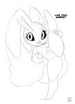 anthro black_sclera dialogue female flexible looking_at_viewer one_leg_up raised_leg solo splits spread_legs spreading standing stretching text vertical_splits xylas nintendo pokemon generation_4_pokemon lopunny pokemon_(species) english_text monochrome