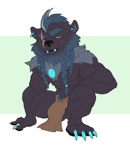 3_fingers 4_toes abs accessory anthro arm_scar balls barely_visible_balls barely_visible_genitalia beard belly belly_tuft biceps big_balls big_bulge big_deltoids big_muscles big_pecs black_arms black_balls black_belly black_body black_chest black_face black_feet black_fingers black_fur black_hands black_legs black_lips black_nose black_pawpads black_toes blue_beard blue_body blue_claws blue_eyebrows blue_facial_hair blue_fur blue_hair blue_hair_tie blue_jewelry blue_pubes blue_teeth bottomwear braided_hair brown_bottomwear brown_clothing brown_loincloth bulge cheek_tuft chest_scar chest_tuft chin_tuft claws closed_frown clothed clothing crotch_apron crouching deltoids ear_piercing ear_stud ear_tuft eyebrows facial_hair facial_tuft fangs feet fingers forearm_muscles frown fur genitals hair hair_accessory hair_tie half-closed_eyes hand_on_ground hand_on_leg head_tuft huge_balls huge_bulge huge_deltoids huge_muscles huge_pecs humanoid_feet humanoid_hands ineffective_bottomwear ineffective_clothing ineffective_loincloth inner_ear_fluff jewelry lips loincloth loincloth_only looking_at_viewer looking_away male male_anthro manly mature_anthro mature_male mouth_closed muscular muscular_anthro muscular_arms muscular_male narrowed_eyes navel pawpads pecs piercing plantigrade pose pubes scar serratus side_balls skimpy solo teeth thick_eyebrows three-quarter_view toes topless topless_anthro topless_male triceps tuft bristol bear mammal 2022 absurd_res character_request colored digital_drawing_(artwork) digital_media_(artwork) flat_colors full-length_portrait hi_res portrait