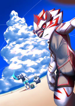 anthro beach cloud food fruit fur group looking_at_viewer male melon multicolored_body multicolored_fur plant red_eyes sand seaside selfie sky summer trio watermelon white_body white_fur samoi_chan lifewonders live_a_hero mythology kalaski phein sadayoshi dragon felid mammal mythological_creature mythological_scalie pantherine scalie tiger 2023 hi_res