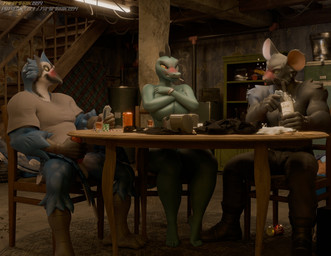 angry anthro balls basement big_breasts bottle bottomless bottomless_anthro bottomless_male breast_squish breasts bubble can card cigarette clothed clothing container covering covering_breasts covering_self discarded_clothing drunk drunk_bubble embarrassed erection feathers female furniture gambling genitals group holding_bottle holding_cards holding_container holding_object humanoid_genitalia humanoid_penis male masturbation muscular muscular_anthro muscular_male nude penis playing_card poker_chip smoke smoking smoking_cigarette squish stairs strip_poker substance_intoxication table tail tail_feathers thick_thighs topless topless_anthro topless_male trio yamimarik1994 petruz_(modeler) night_in_the_woods bea_santello bird_(petruz) rat_(petruz) avian bird blue_jay corvid crocodile crocodilian jay_(bird) mammal murid murine new_world_jay oscine passerine rat reptile rodent scalie 2025 3d_(artwork) absurd_res blender_(artwork) digital_media_(artwork) hi_res