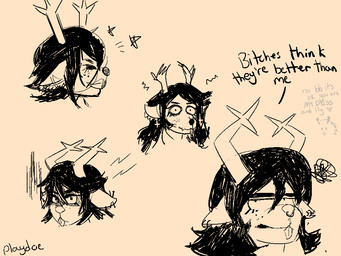 anthro antlers black_and_orange buckteeth dialogue female heart_symbol horn long_teeth piercing profanity solo teeth playdoe deltarune undertale_(series) dess_holiday playdoe_(character) deer mammal new_world_deer reindeer 4:3 monochrome sketch