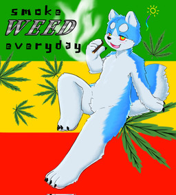 anthro blunt drugs kemono male marijuana marijuana_leaf smoke smoking solo stoned substance_intoxication karasum_kemono ginga_(series) weed_(ginga) canid canine canis domestic_dog mammal hi_res japanese_description
