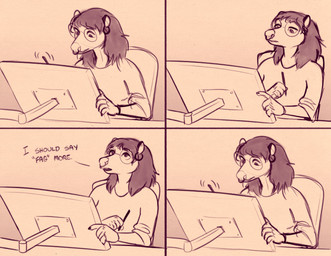 4_panel_comic anthro chair clothing dialogue drawing_tablet ear_piercing eyewear female furniture glasses homophobic_slur piercing round_glasses shirt slur solo tablet text topwear whiskers glopossum willow_(glopossum) american_opossum mammal marsupial 2024 comic english_text hi_res sketch trans_(lore) trans_woman_(lore)