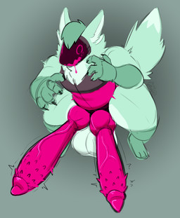 2_penises 4_eyes anthro balls big_balls big_penis bodily_fluids claws diphallism drooling genitals horizontal_diphallism huge_balls huge_penis hyper hyper_balls hyper_genitalia hyper_penis implied_transformation knot machine male multi_eye multi_genitalia multi_penis penile_spines penis saliva simple_background solo thick_thighs commanderthings protogen werecreature digital_media_(artwork) hi_res