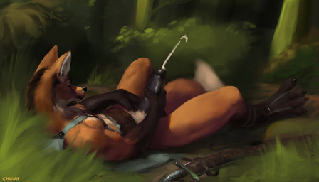 abs anthro balls belt biceps big_penis biped black_body black_fur black_glans black_nipples black_penis bodily_fluids claws cum cumshot day detailed_background ejaculation erection feet fluffy fluffy_tail foreskin fur genital_fluids genitals glans gloves_(marking) humanoid_genitalia humanoid_penis leg_markings lying male markings masturbation melee_weapon mostly_nude muscular muscular_anthro muscular_male nipples on_back orange_body orange_fur orgasm outside partially_retracted_foreskin paws pecs penile penile_masturbation penis socks_(marking) solo sword tail toe_claws toes weapon white_body white_fur chunie longfox_(chunie) canid canine mammal maned_wolf 2017 adobe_photoshop_(artwork) digital_media_(artwork) digital_painting_(artwork) painting_(artwork)