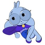 anthro blue_body blue_fur bottomwear chibi cloak clothed clothing eyewear female footwear fur glasses lying on_back raised_bottomwear raised_clothing raised_skirt shoes skirt smile solo mrdegradation winnie_(eva_figueroa) mammal murid murine rodent hi_res